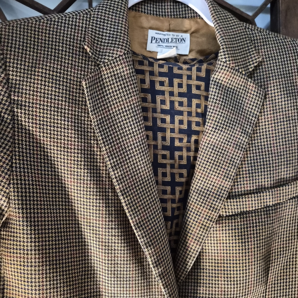 Pendleton Tan Checkered Houndstooth 100%Wool Woma… - image 4